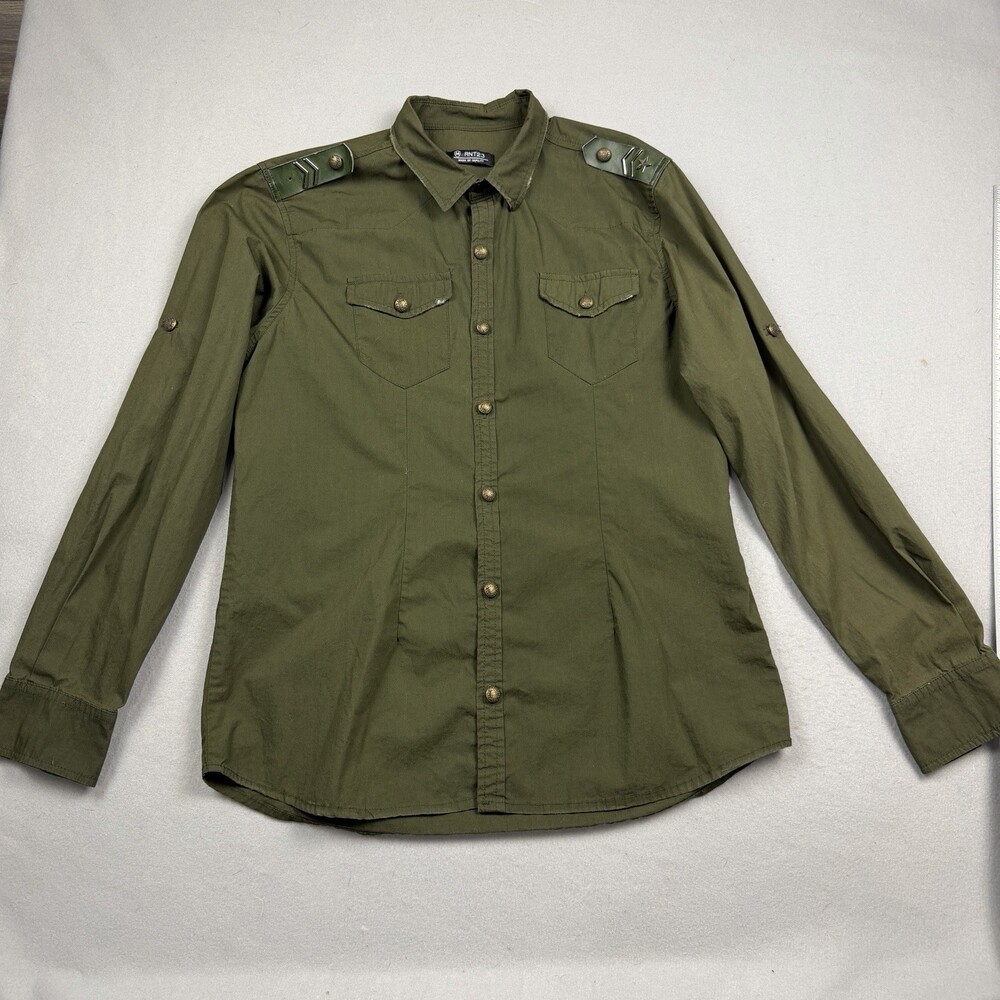 RNT23 Mens Olive Green Military Style Shirt Long Sleeve Utility XXL